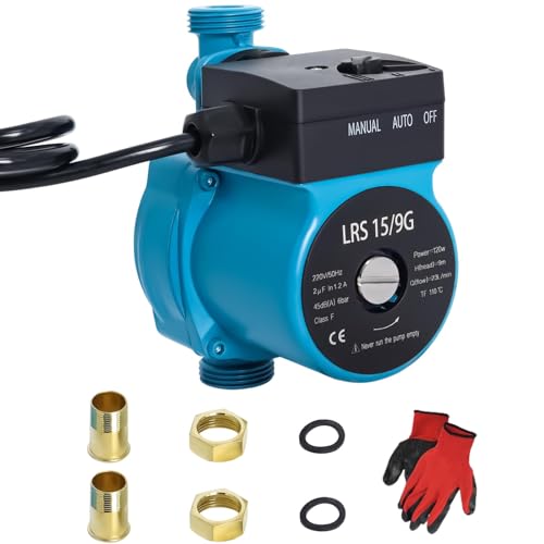 LRS15/9G Bomba de Circulación de Agua Caliente, Bomba de Circulación para Calefacción 120W, Bomba de Circulacion de Caldera Circulador Doméstico Altura Máxima 9m con Guantes por Gekufa