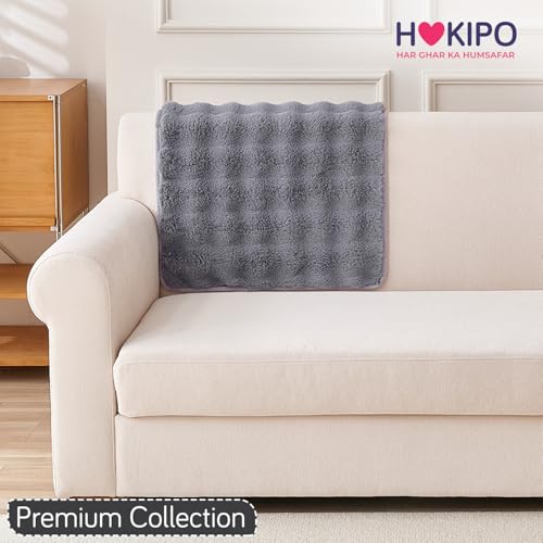Image of HOKIPO 'FurHug' Luxury Faux Rabbit Fur Sofa Backrest Cover with Anti-Slip Backing, Cool Grey (AR-6289-GRY*1S)