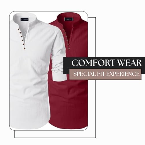 Image of Men's Trendy Short Kurta Shirt | Mandarin Collar Full Sleeve Cotton Ethnic Wear | Regular Fit Traditional Indian Apparel | Casual Festive Party Function Clothing