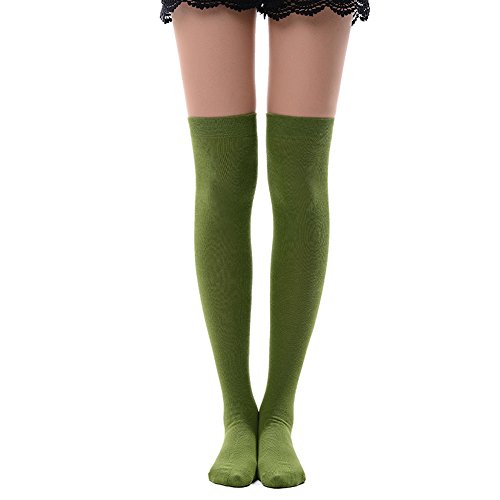 MK MEIKAN Over the Knee Socks for Women, Cute Athlete Thin Thigh High Tights Socks Casual Sporty High Socks 1 Pair, Olive Green