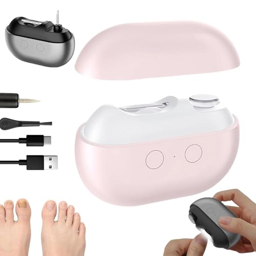 Tagliaunghie elettrico 2 in 1 e lucidatore per unghie, per unghie spesse, facile da tagliare, con luce a LED, per anziani e bambini (rosa)
