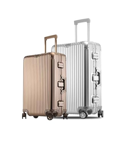 PYB Autograph Combo (Cabin 20 & Check-in 24 inch) Trolley Bag - Premium Full Aluminium Trolley Bags for Travel, Zipless Suitcase TSA Lock, Noiseless 8 Wheels, Compression Pads Divider (Gold + Silver)