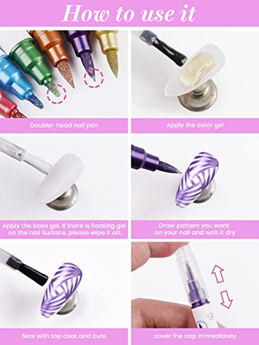 10 Color Metal Giltter 3D Nail Art Pens Set, Kalolary Double-Ended Nail Point Graffiti Dotting Pen Drawing Painting Liner Brush For Diy Nail Art Beauty Adorn Manicure Tools(G) #TOP3