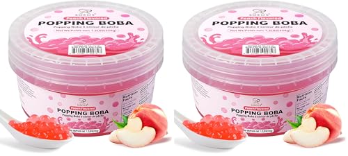 Image of Soeos Peach Popping Boba, 550g - Bursting Juice-Filled Pearls for Drinks, Desserts, and Toppings (Pack of 2)
