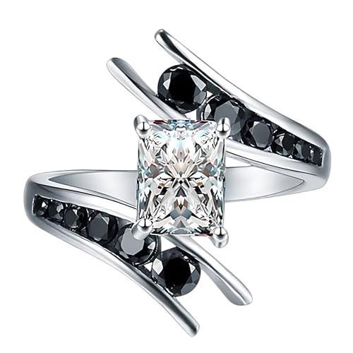 Raylynn Emerald Black Engagement Ring for Women by Ginger Lyne |Unique 925 Sterling Silver Wedding Ring for Her |Black and Clear Cubic Zirconia Faux Diamond Travel Promise or Bridal