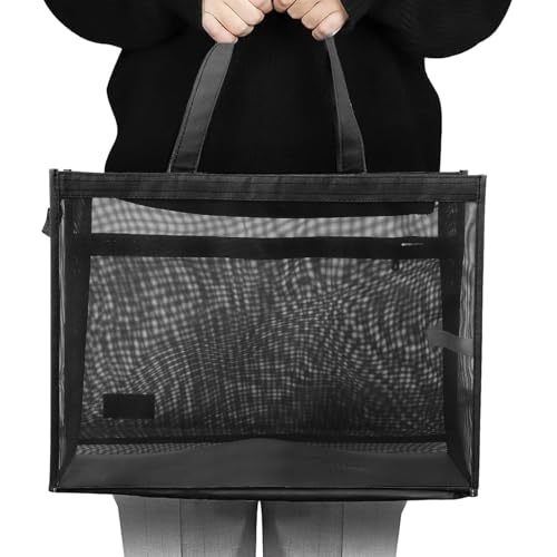 Image of OhMill Large Art Portfolio Case 18 x 12 Inch Portfolio Bag Nylon Mesh Art Bags Artwork Storage Case with Handle and Zipper