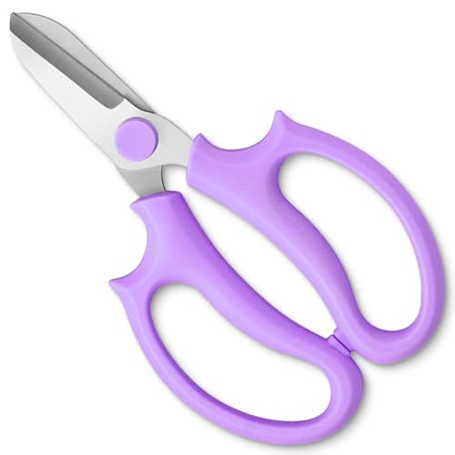 T TOVIA Garden Flower Scissors, Strong Floral Shears, Premium Steel Garden Pruning Shears Floral Fruits Leaf Scissors Hand Pruner Snip Trimming Tool for Gardening Flower Arrangement, Purple