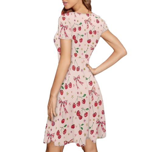 Image of AFPANQZ Womens Casual Summer Lightweight Vintage Dress Short Sleeve Midi Dress Knee-Long Luxury Formal Dress
