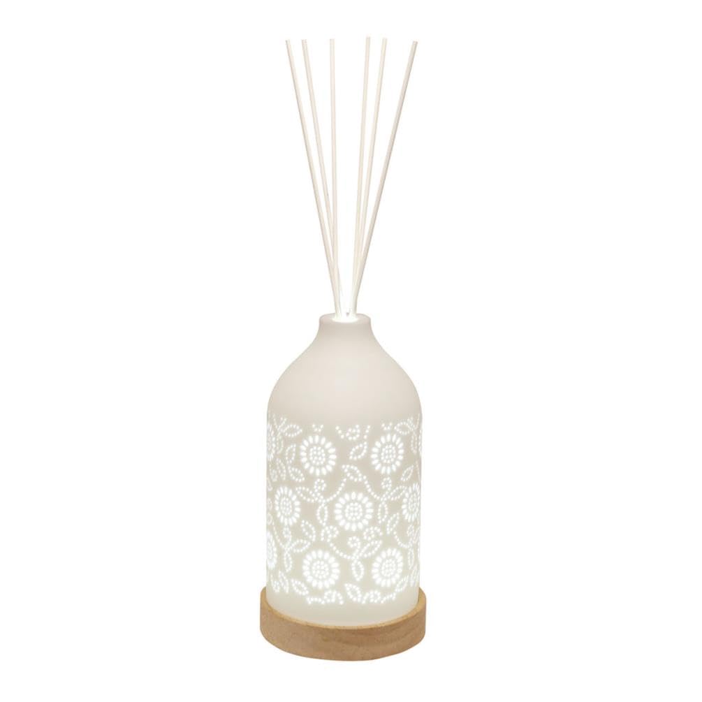 Aroma Accessories White Woodbridge Floral Clean Linen Led Light Up Reed Diffuser