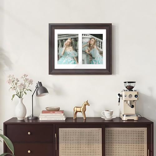 Image of DUENPY 8.5x11 Picture Frame 5x7 Collage Picture Frame Displays Double 5x7 inch Photos or 8.5x11 Certificate (Without Mat) Wall Decor or Tabletop Walnut