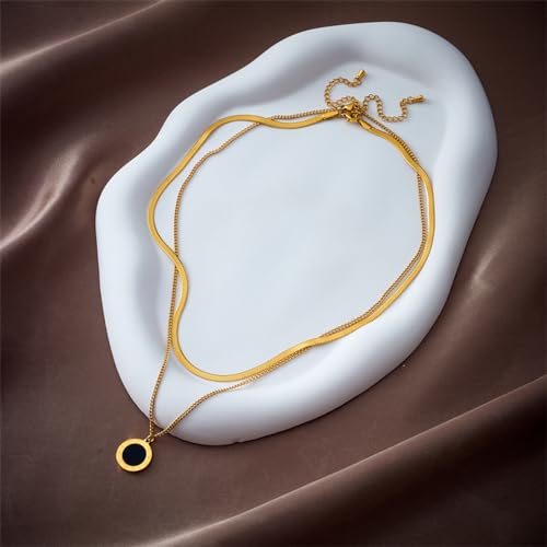 Collier 2 chaînes avec pendentif cadran romain géométrique - 3
