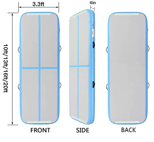 Edostory Inflatable Air Gymnastics Mat 10Ft/13Ft/16Ft/20Ft Training Mats 4 Inches Thick Gymnastics Tracks For Home/Training/Cheerleading/Yoga/Water Sports With 600W Electric Pump Blue 20Ft #TOP1
