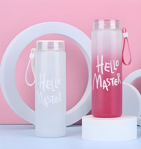 Image of Set of 2, 400 ml Each Glass water bottle, with Leak-Proof Airtight Plastic Lid for Water, Smoothie, Juices - Reusable Glass Food Grade Airtight Travel Drinking Fridge Bottles (White + Pink)