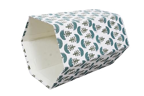 Image of Generic 3.3 Gallon Cotton Hand Block Printed Paper Waste Basket |Small Decorative Trash Can for Housewarming Gifts in Living Room, Bedroom, Bathroom | Eco-Friendly, Plastic-Free (1, GREEN WHITE)