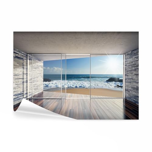 decomonkey Fototapete Fenster zum Meer Strand 350x256 cm XXL Design Tapete...