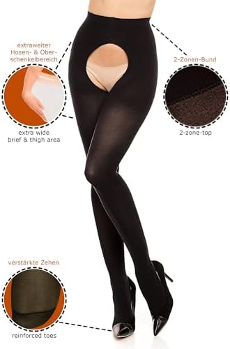 Collant Ouvert Grande Taille 20 Deniers Noir – Marque Glamory, Tailles 48 à 54, Neuf Avec étiquettes