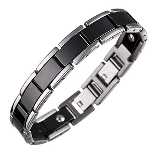 Lunavit Magnet Germanium Armband Olymp Jade mit echten Jade Steinen für Damen und Herren, Keramikglieder gefasst in Titan, Neodym-Magnete à 2000 Gauß, Schwarz/Silber, Längenverstellbar, 15,5 - 18,3 cm Cover