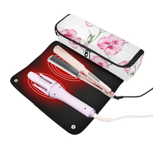 Bolsa de viaje para herramientas de cabello Pink Flowers con tapete para plancha y soporte para rizador, esencial portátil para viaje miniatura 2
