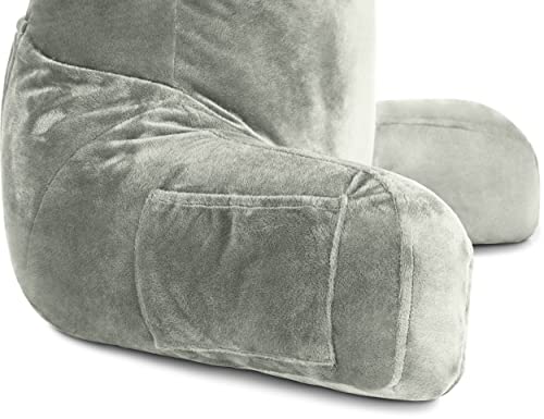Image of Husband Pillow Reading Pillow with Arms - Standard Backrest for Sitting Up in Bed - Firm Support Bed Rest Pillow for Adults, Neck Roll, Removable Cover -TV, Reading, Lounging - Desert Sage