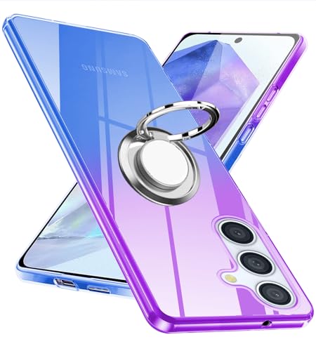 Galaxy A55 5G ケース リング TPU 薄型 軽量 ギャラクシーa55 5g ケース グラデーション色 ケース 耐衝撃 指紋防止 車載ホルダー対応 防塵 一体型 人気 携帯カバー 全面保護カバー パープルブルー