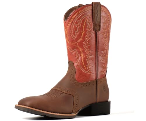 Image of SUREWAY Western Boots For Men - Mens Square Toe Cowboy Boot,Oil /Slip Resistant,Durable Fashionable Classic Pull on 10 Inch Wellington Boots - Soft Toe Work Boots