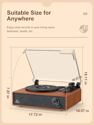 Image of Seasonlife Retro Vinyl Record Player with Stereo Speakers,Walnut Red