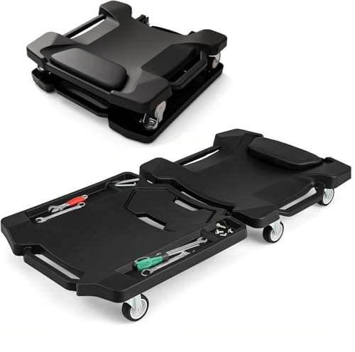 Goplus 43" x 22" Foldable Creeper, 350LBS Mechanic Creeper with Soft Padded Headrest, Magnetic Tool Tray, Heavy-Duty Rolling Garage Creeper, Aotomotive Under Car Creepers for Work Shop, Auto Repair
