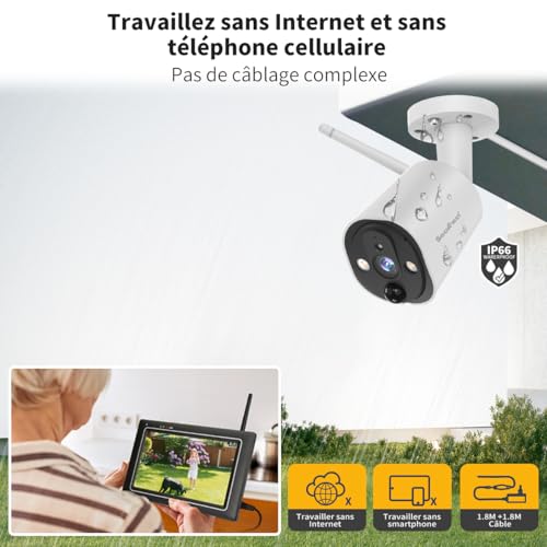 SecuFirst Kit 2K Caméra de Surveillance Extérieure sans Fil avec Moniteur intérieur,Écran Tactile 7",Vidéo Babyphone Camera,Travailler sans WiFi,Détecteur de Mouvement, Carte SD 64 Go, Interphone – Image 3