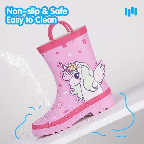Hehainom Toddler Kids Rain Boots for Boys Girls Waterproof Easy-on Handles Rainboots4