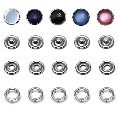 50 Sets Snap Fastener Kit, 16L/10mm Classic Pearl Prong Ring Snaps for Western Shirt Clothes Popper Studs with Clear Storage Box (5 Color x 10 Sets)