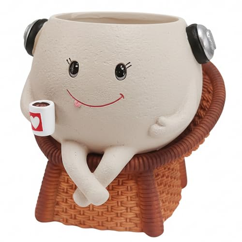 Pot de fleurs petit visage souriant avec chaise décorative