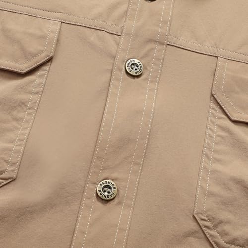 Zyvrenix Men's Outdoor Short Sleeve Button Down Shirts with Pocket Khaki L - image 7