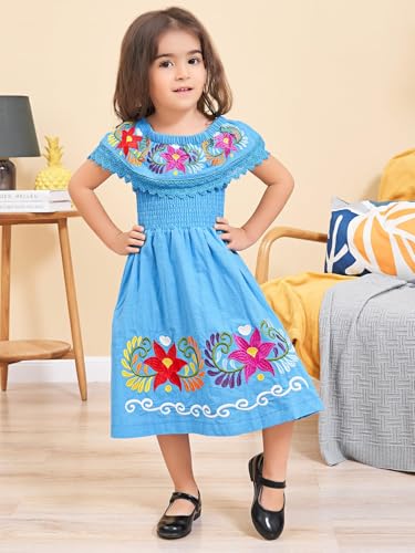 Image of Mexican Dress for Girls Traditional Vestidos Mexicanos Cinco de Mayo Embroidered Dresser Toddler Kids