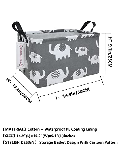 Queenlala Rectangular Laundry Hamper/Foldable Nursery Laundry Basket For Organizing/Storage Bin Baskets/Children Toy Office Bedroom/Toy Bin Closet Shelf Baskets（Rec-Elephant） #TOP1