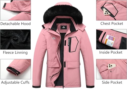 Image of MOERDENG Women's Ski Jacket Waterproof Warm Winter Coat Hooded Snowboarding Jacket Versatile for Hiking & Winter Activities