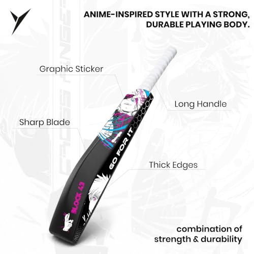 Image of Jaspo Fumes Premium Tennis Plastic Cricket Bat | Heavy Duty Full Size Bat (34 x 4.5 Inch) for All Age Groups | Anti-Slip Grip | Anime Design (800-850g)