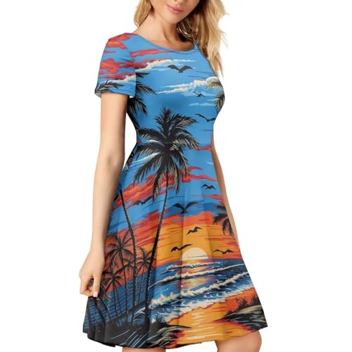 Image of AFPANQZ Womens Casual Summer Lightweight Vintage Dress Short Sleeve Midi Dress Knee-Long Luxury Formal Dress