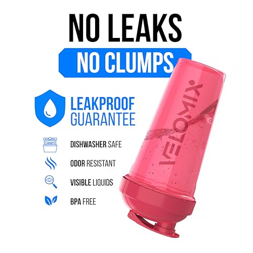 Image of VELOMIX -2 Pack- 28 oz Protein Shaker Bottles for Protein Mixes - 2x Wire Whisk | Leak Proof Shaker Cups for Protein Shakes | Protein Shaker Bottle Pack | Shakers for Protein Shakes-Blue&Pink