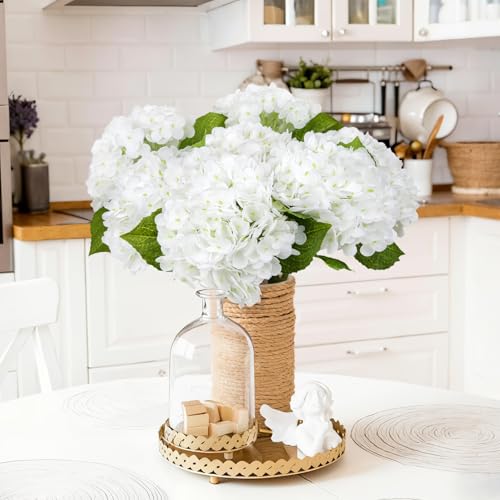 Image of Bassion 4 Pcs 21 inch White Hydrangea Artificial Flowers for Decorations