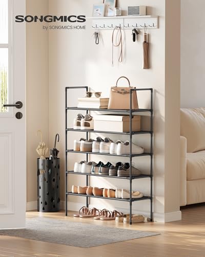 Image of SONGMICS 5-Tier Shoe Rack, Shoe Storage for Hallway Closet, Slim and Space-Saving, Metal Frame, Non-Woven Fabric Shelves, Black ULSH045BH02