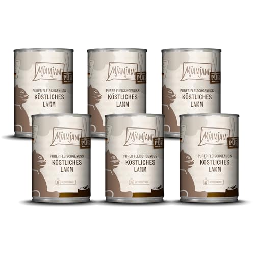 MjAMjAM - Premium Nassfutter für Katzen - purer Fleischgenuss - köstliches Lamm pur, 6er Pack (6 x 400 g), getreidefrei mit extra viel Fleisch