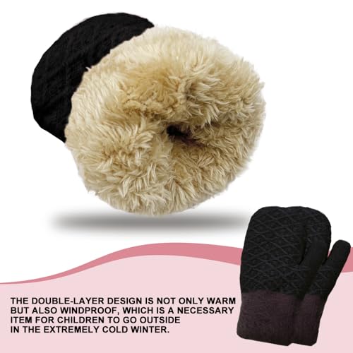 2 Pairs Kids Winter Mittens Warm Thermal Thick Fleece Knitted Snow Gloves for Girls Boys Cold Weather 3-7 Years3