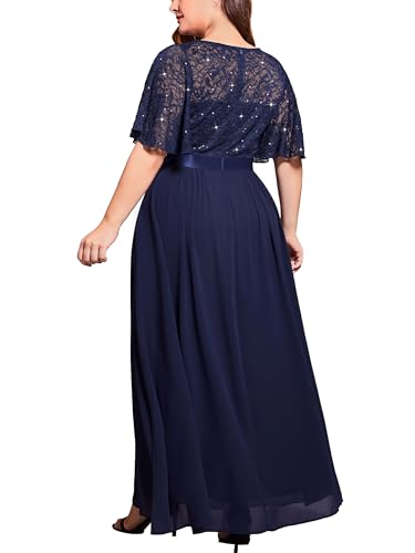 Miusol Women's Plus Size Sequin Lace Round Neck Butterfly Sleeves Formal Evening Maxi Dress2