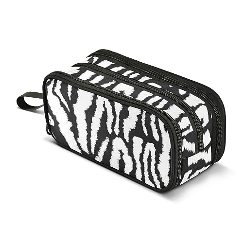 Image of ZAZYXTJ Zebra Print Large Capacity Pencil Case 3 Compartment Pen Pouch Storage Canvas Makeup Bag for School Office Teen Girl Boy Men Women