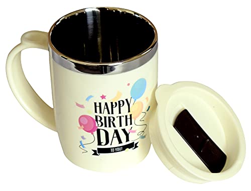 Image of Kuber Industries Insulated BPA Free Plastic Coffee Mug with Lid (Cream)