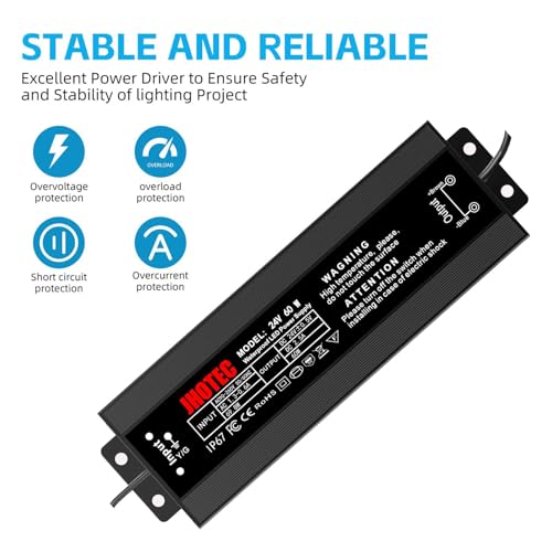 Image of LED Driver 60W,Waterproof IP67 Power Supply AC100-264V to 24V DC 2.5A Low Voltage Transformer Ultra Thin Adapter,with UL 3-Prong Plug for Outdoor LED Lights,Computer Project,Water Pump etc