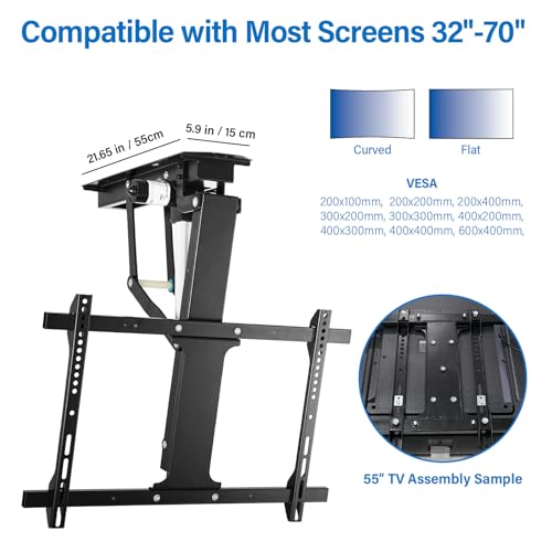 Topsky Electric Adjustable Ceiling Tv Mount With Remote, Motorized Flip Down Pitched Roof Tv Mount For 32 To 70 Inch Flat And Curved Screen Tvs thumb #2