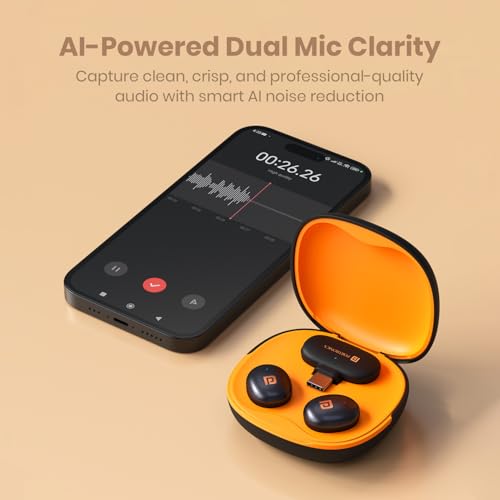 Image of Portronics Vlogmate Neo Ai Powered 2400-2480 MHz Wireless Dual Microphone with Noise Reduction, Tiny Lapel Mic with Charging Case, Type C Wireless Mic for Video Recording, YouTube Video