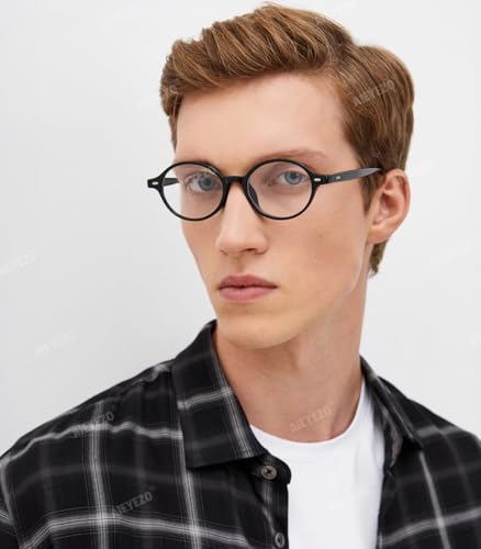 Image of AIEYEZO Retro Round Blue Light Glasses for Men Women Fashion 90s Vintage Trendy Oval Round Frame Nerd Glasses