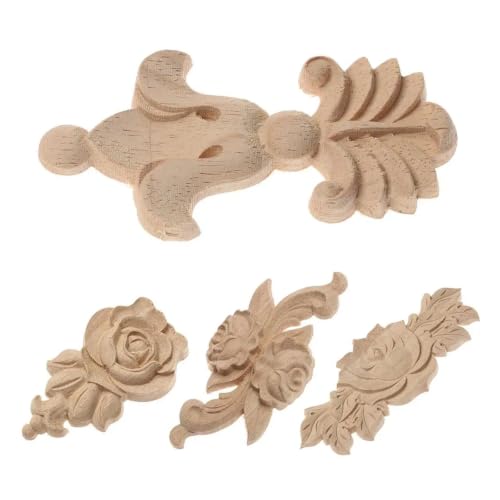 Tallado en madera flor rosa con relieve tridimensional listo para pintar en muebles 3